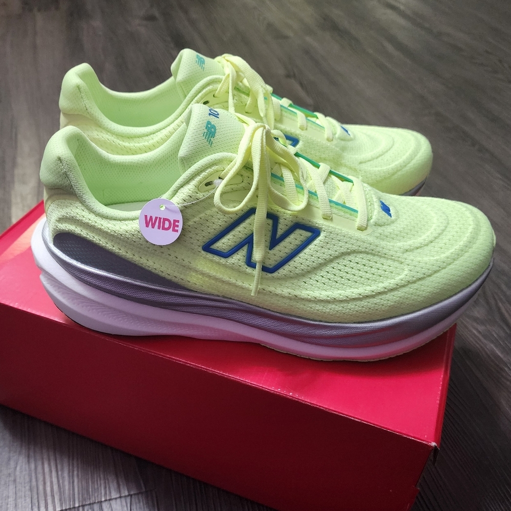 New Balance Neon Lime with Blue Logo Athletic Running Shoes - Picture 2 of 13
